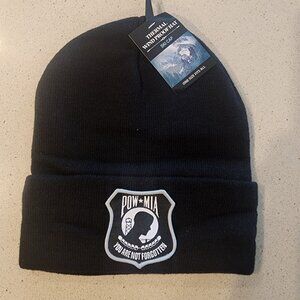 POW-MIA Patched Knit Cuffed Beanie in Black.